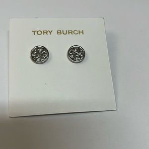 Tory Burch Logo Circle Stud Earrings, Silver